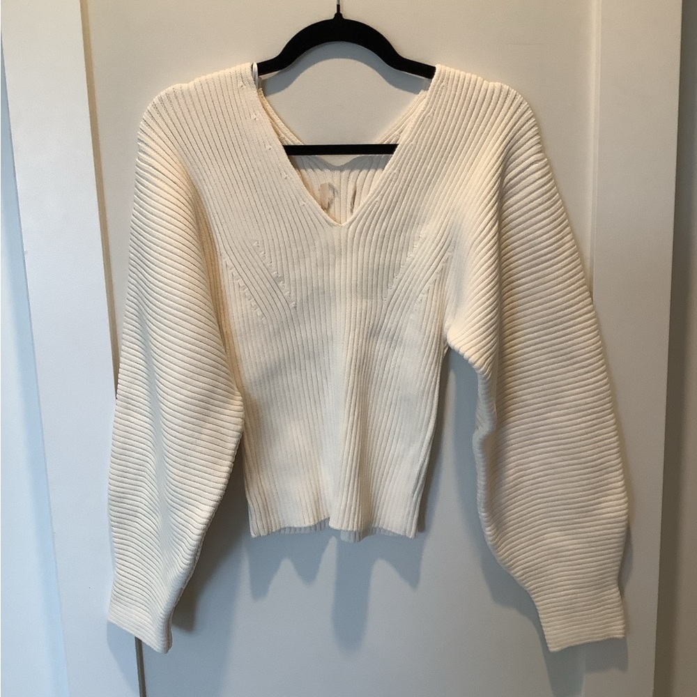 Elegant Cream V-Neck Women's Sweater
